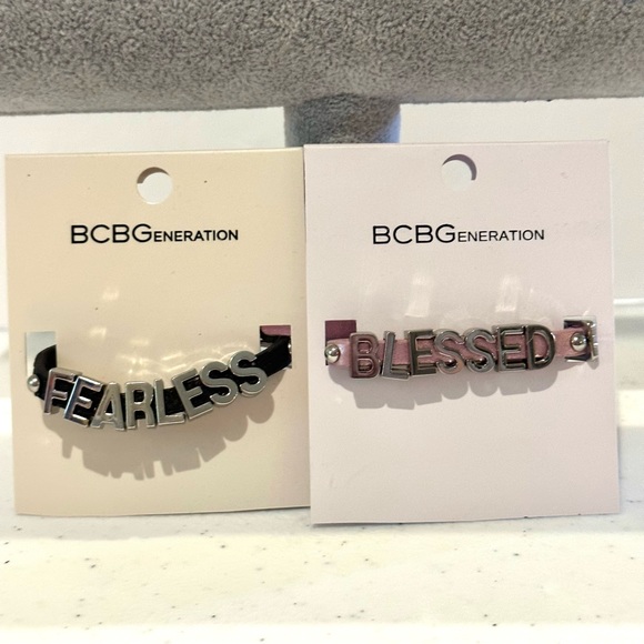 NWT Set of 2 BCBGeneration Bracelets- “Fearless” and “Blessed” silver on leather - Picture 4 of 10